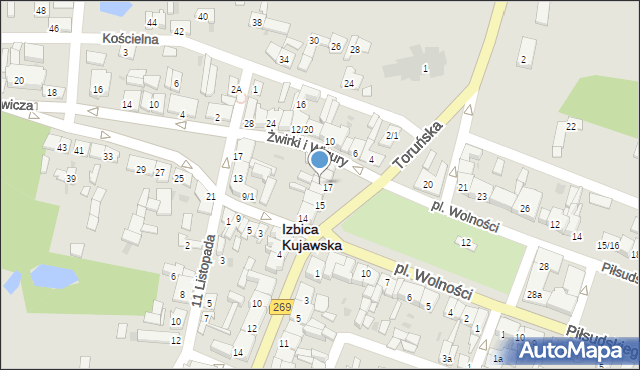 Izbica Kujawska, Plac Wolności, 18, mapa Izbica Kujawska