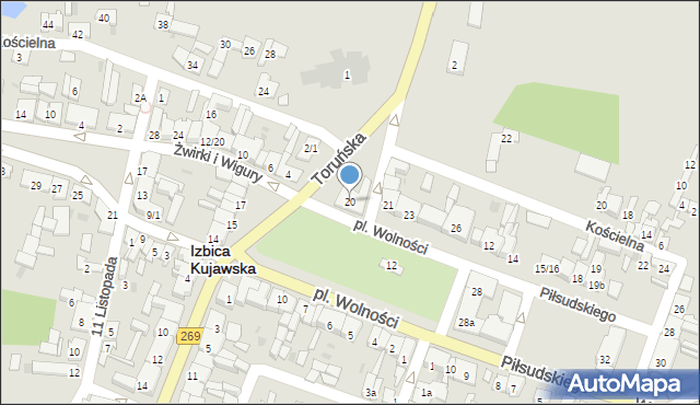 Izbica Kujawska, Plac Wolności, 20, mapa Izbica Kujawska