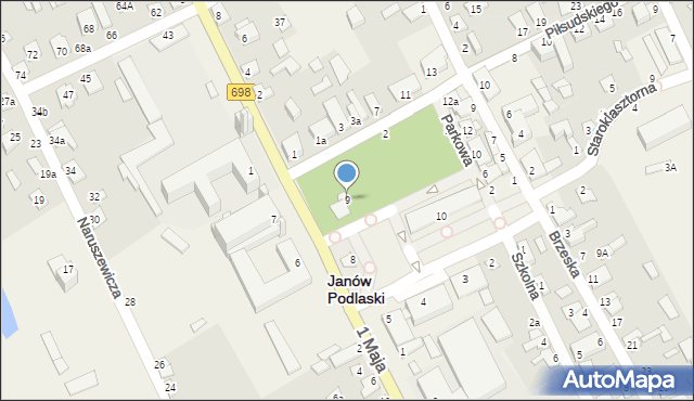 Janów Podlaski, Plac Partyzantów, 9, mapa Janów Podlaski