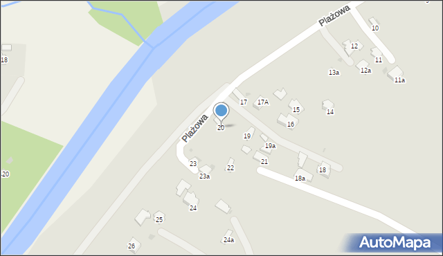 Jasło, Plażowa, 20, mapa Jasła