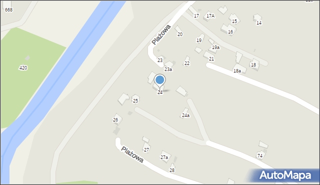 Jasło, Plażowa, 24, mapa Jasła