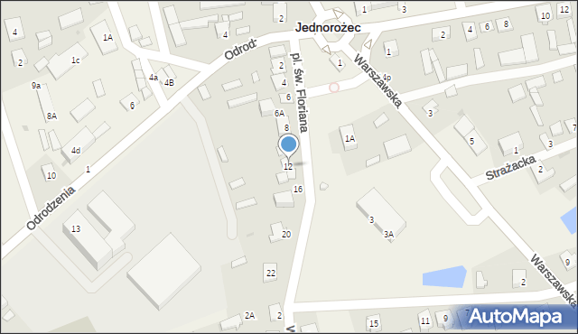 Jednorożec, Plac św. Floriana, 12, mapa Jednorożec