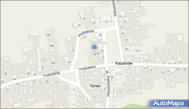 Kazanów, Plac Partyzantów, 14, mapa Kazanów