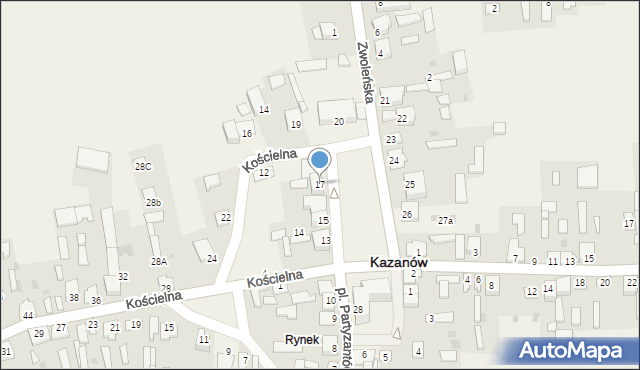 Kazanów, Plac Partyzantów, 17, mapa Kazanów