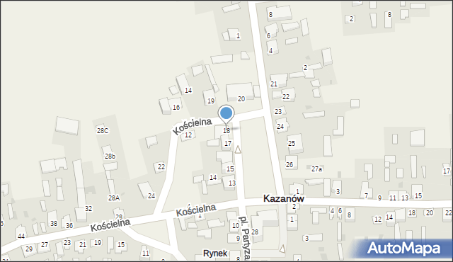 Kazanów, Plac Partyzantów, 18, mapa Kazanów