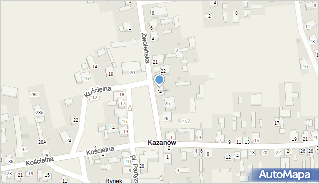 Kazanów, Plac Partyzantów, 24, mapa Kazanów