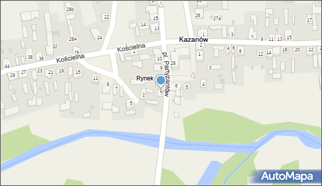 Kazanów, Plac Partyzantów, 7, mapa Kazanów