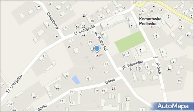 Komarówka Podlaska, Plac Wolności, 15, mapa Komarówka Podlaska