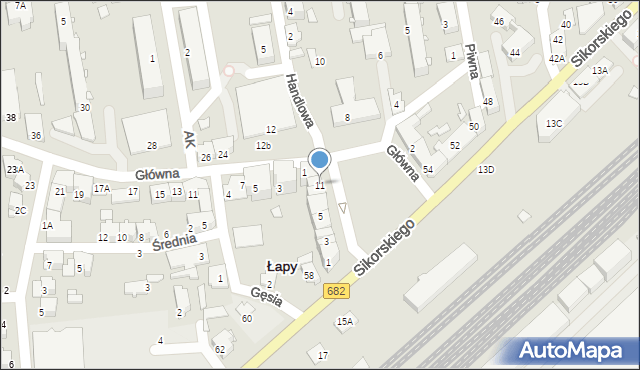 Łapy, Plac Niepodległości, 11, mapa Łapy