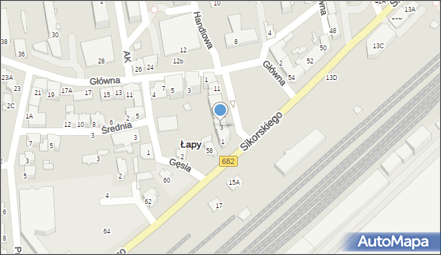 Łapy, Plac Niepodległości, 3, mapa Łapy