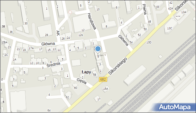 Łapy, Plac Niepodległości, 5, mapa Łapy