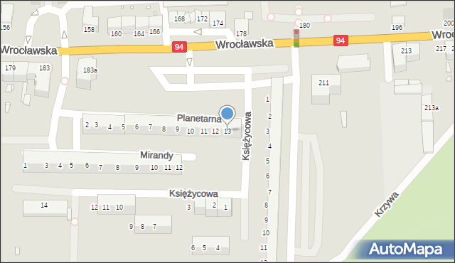 Legnica, Planetarna, 13, mapa Legnicy