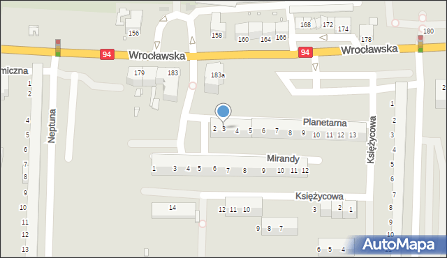 Legnica, Planetarna, 3, mapa Legnicy