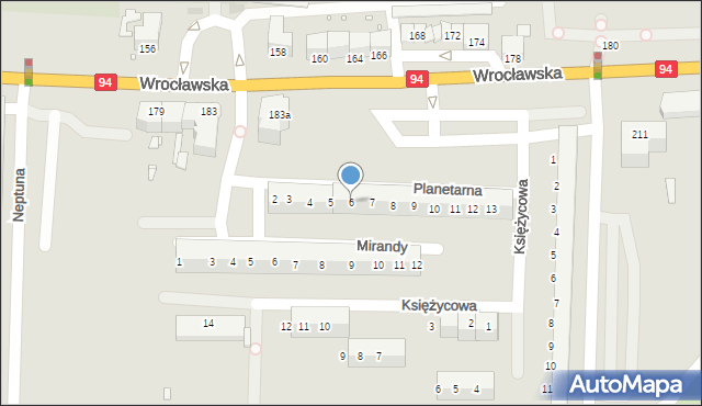 Legnica, Planetarna, 6, mapa Legnicy