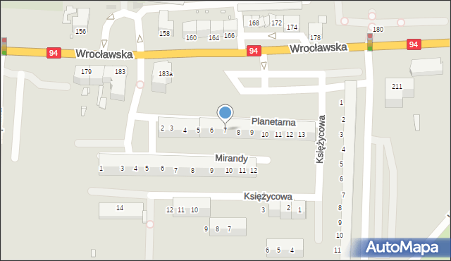 Legnica, Planetarna, 7, mapa Legnicy