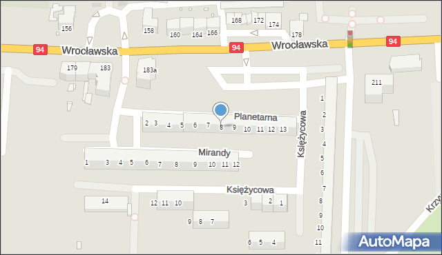 Legnica, Planetarna, 8, mapa Legnicy