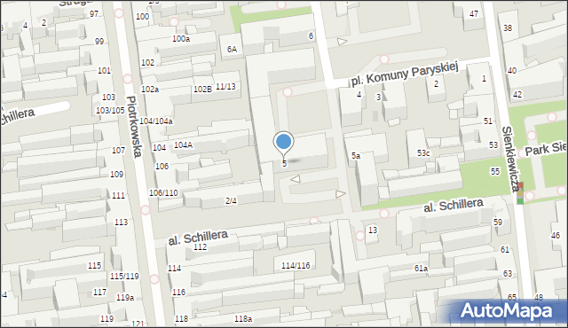 Łódź, Plac Komuny Paryskiej, 5, mapa Łodzi