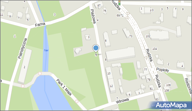 Łódź, Plażowa, 5, mapa Łodzi