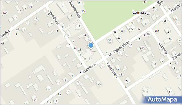 Łomazy, Plac Jagielloński, 1, mapa Łomazy
