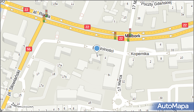 Malbork, Plac Wolności, 3, mapa Malborka