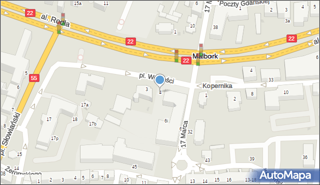 Malbork, Plac Wolności, 4, mapa Malborka
