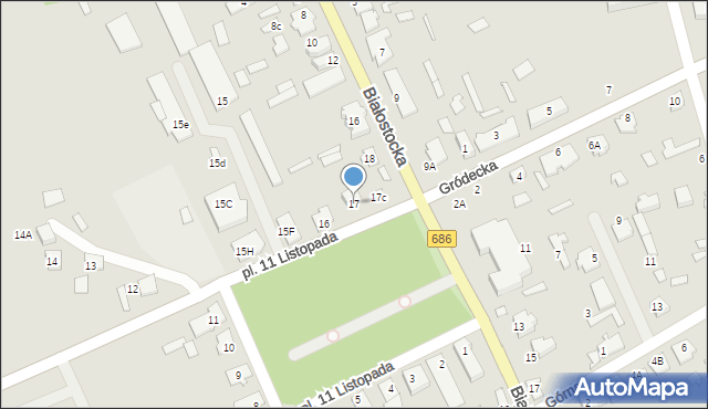 Michałowo, Plac 11 Listopada, 17, mapa Michałowo