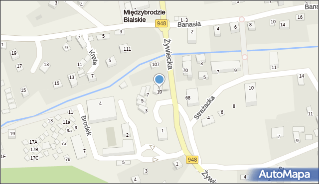 Międzybrodzie Bialskie, Plac św. Ambrożego, 10, mapa Międzybrodzie Bialskie