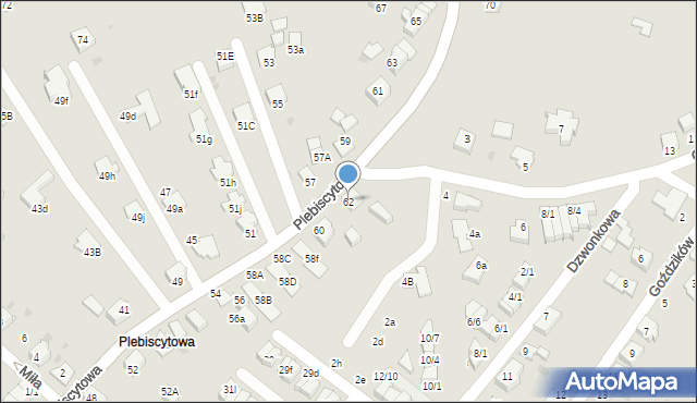 Mikołów, Plebiscytowa, 62, mapa Mikołów