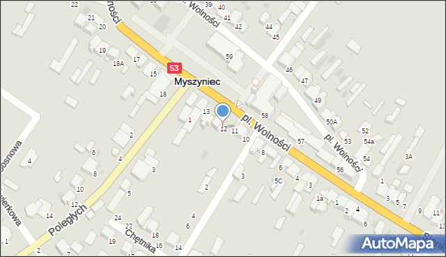 Myszyniec, Plac Wolności, 12, mapa Myszyniec