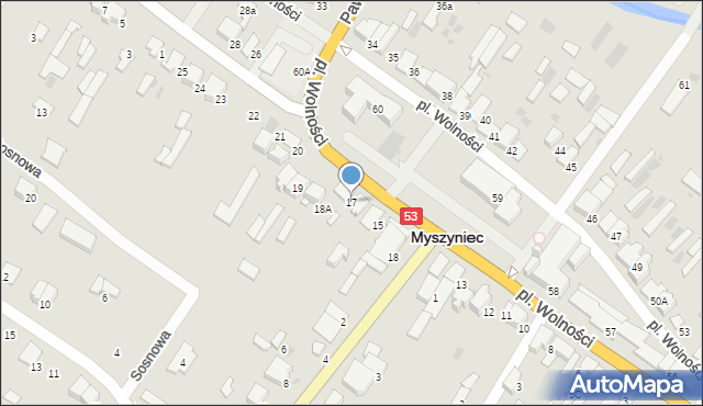 Myszyniec, Plac Wolności, 17, mapa Myszyniec