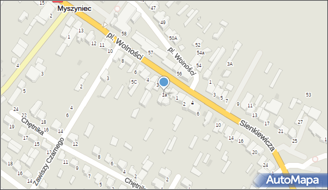 Myszyniec, Plac Wolności, 1a, mapa Myszyniec