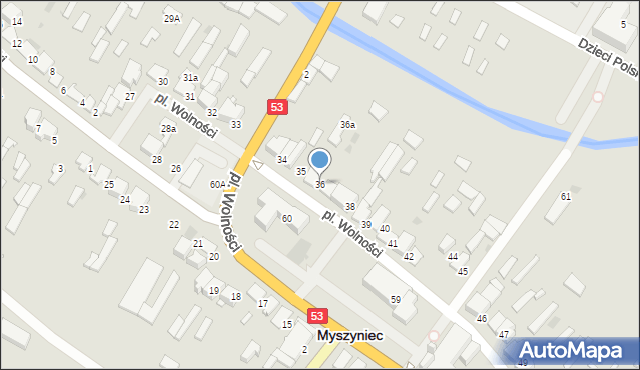 Myszyniec, Plac Wolności, 36, mapa Myszyniec