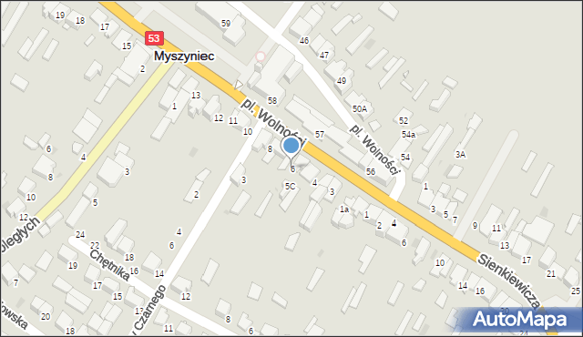 Myszyniec, Plac Wolności, 6, mapa Myszyniec