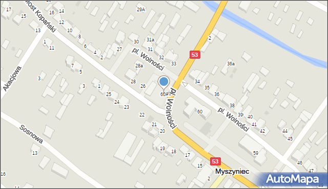 Myszyniec, Plac Wolności, 60A, mapa Myszyniec