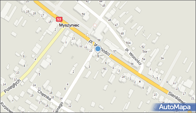 Myszyniec, Plac Wolności, 8, mapa Myszyniec