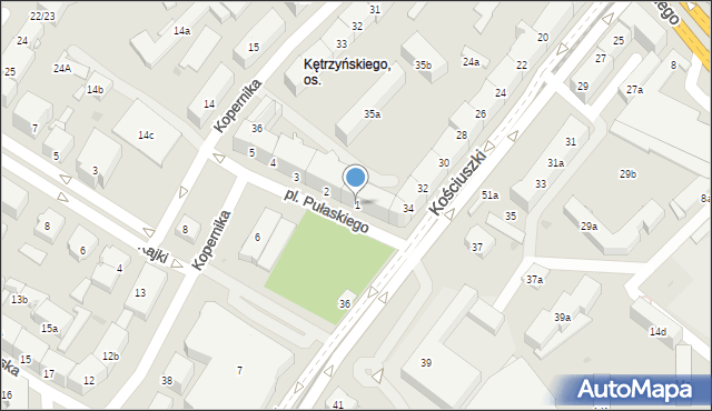 Olsztyn, Plac Pułaskiego Kazimierza, gen., 1, mapa Olsztyna