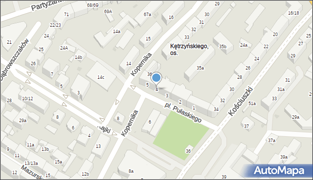 Olsztyn, Plac Pułaskiego Kazimierza, gen., 4, mapa Olsztyna
