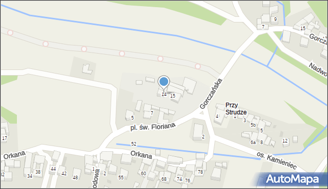 Ostrowsko, Plac św. Floriana, 14, mapa Ostrowsko