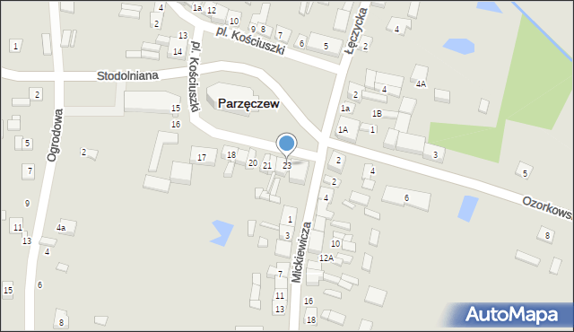 Parzęczew, Plac Kościuszki Tadeusza, gen., 23, mapa Parzęczew