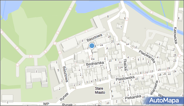 Pszczyna, Plac Kuczery Józefa, ks. prał., 3, mapa Pszczyny
