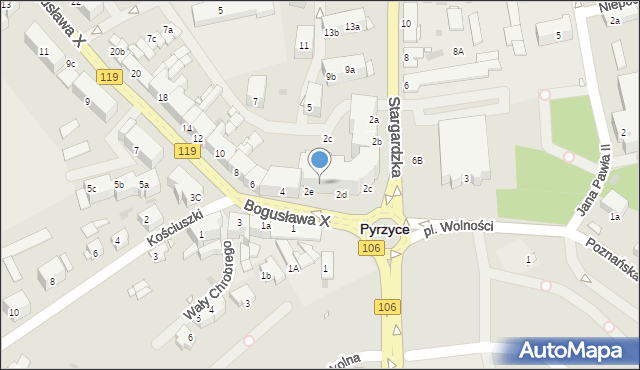 Pyrzyce, Plac Wolności, 2E, mapa Pyrzyce