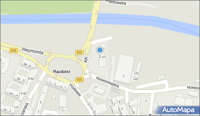 Racibórz, Plac Mostowy, 1, mapa Racibórz