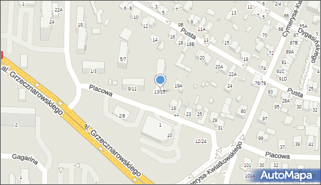 Radom, Placowa, 13/15, mapa Radomia