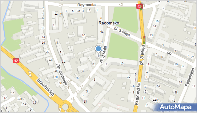 Radomsko, Plac 3 Maja, 9, mapa Radomsko