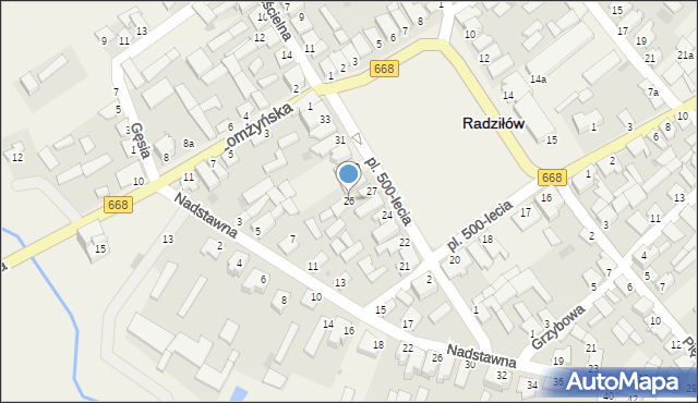 Radziłów, Plac 500-lecia, 26, mapa Radziłów