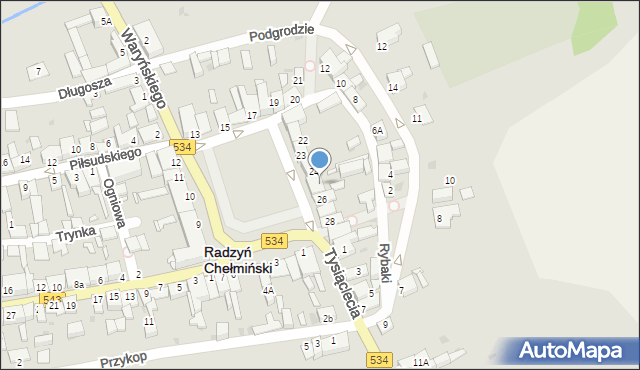 Radzyń Chełmiński, Plac Towarzystwa Jaszczurczego, 25, mapa Radzyń Chełmiński