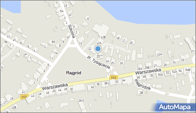 Rajgród, Plac Tysiąclecia, 13, mapa Rajgród