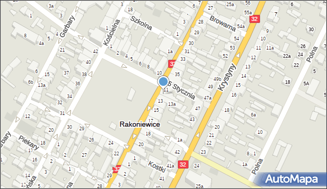 Rakoniewice, Plac Powstańców Wielkopolskich, 12, mapa Rakoniewice