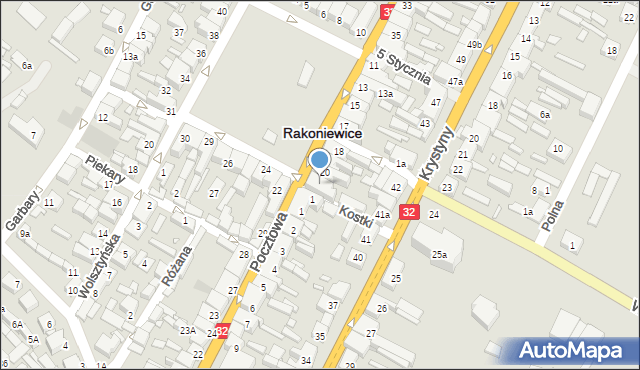 Rakoniewice, Plac Powstańców Wielkopolskich, 21, mapa Rakoniewice