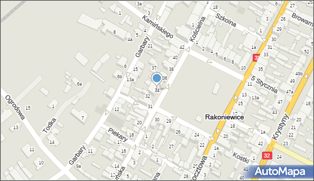 Rakoniewice, Plac Powstańców Wielkopolskich, 34, mapa Rakoniewice